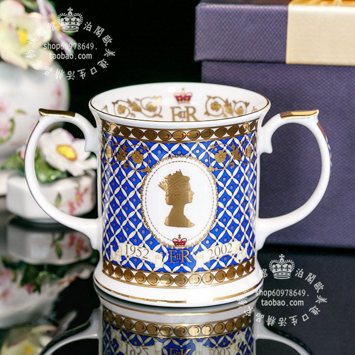 英国制James Sadler 2002年女王陶瓷艺术格纹欧式马克杯水杯 礼物