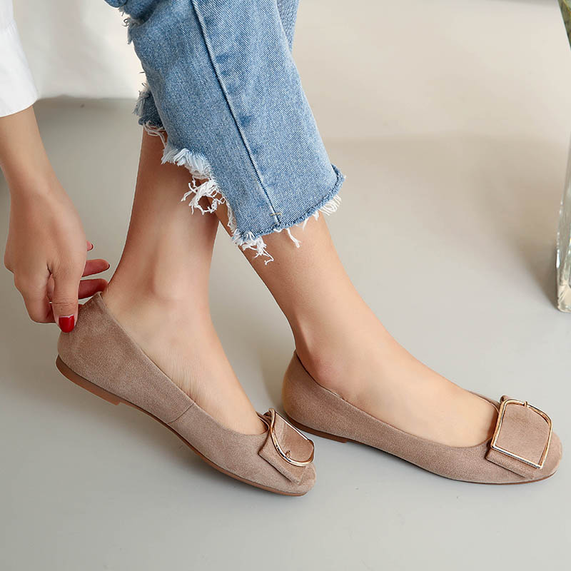 2021 spring and summer new scoop shoes womens leather Korean boat shoes ballet flat bottom shallow mouth versatile round head single shoes