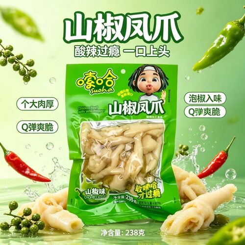 嗦哈238g山椒凤爪大包泡凤爪泡椒凤爪鸡爪解馋休闲零食小吃