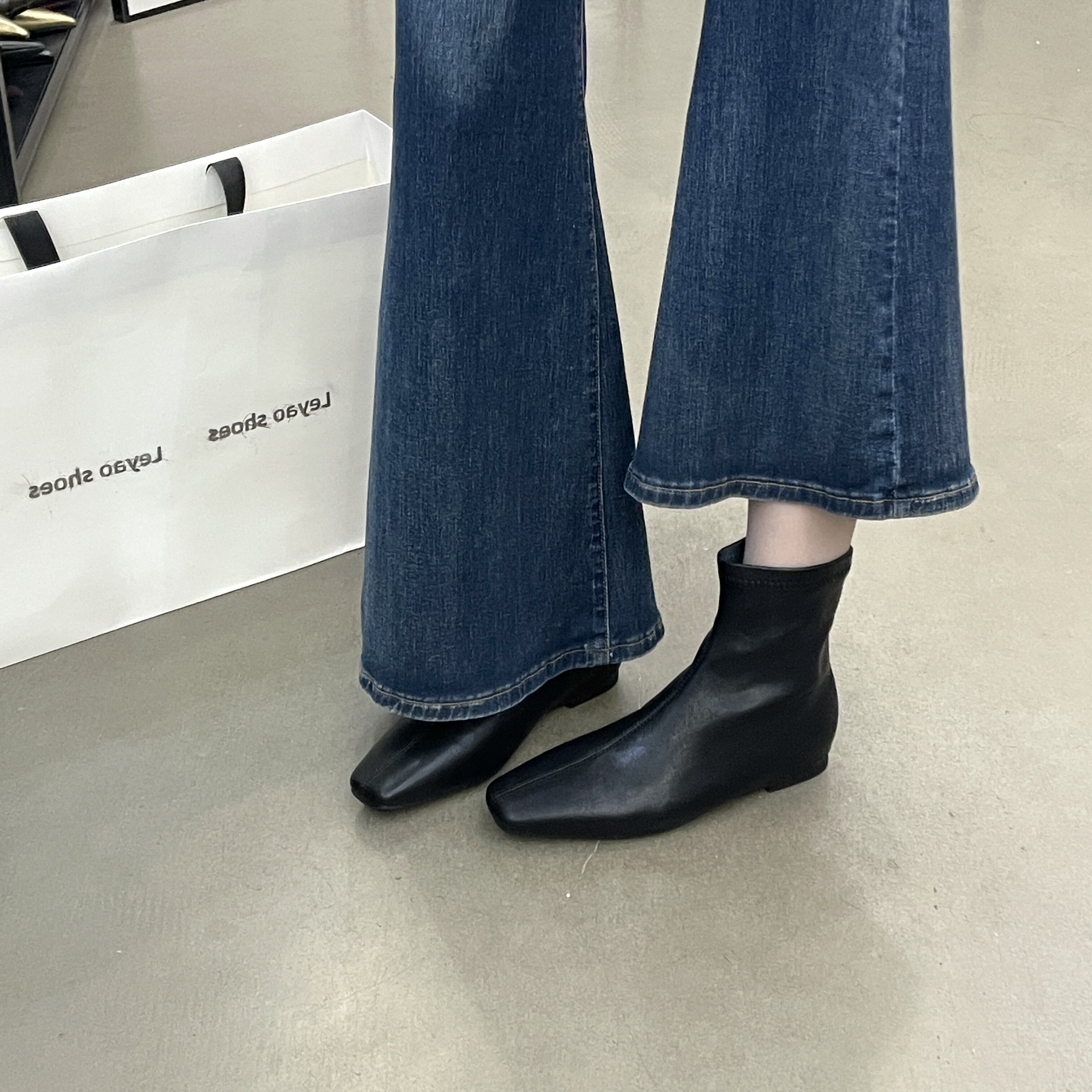 韩版方头内增高弹力瘦瘦女短靴