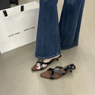 韩式方头一字拖女夏外穿平跟交叉带凉拖鞋时尚复古女款鞋子女鞋