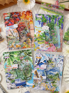 ZABC岁时浅绘系列贴纸包自然风景造景装饰手账素材贴画手机壳背贴