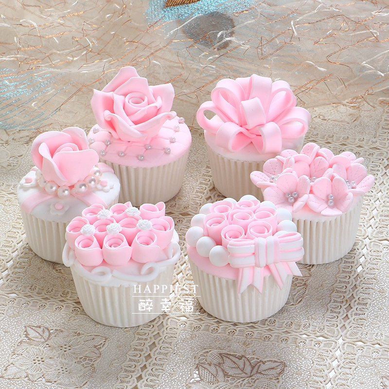 粉色主题 仿真翻糖纸杯蛋糕 甜品台模型道具  假蛋糕 橱窗摄影