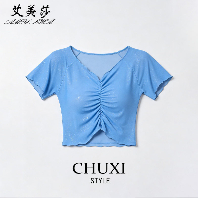 肚皮舞上衣2026春夏新款练功服东方舞蹈服水纱短袖性感上装演出服