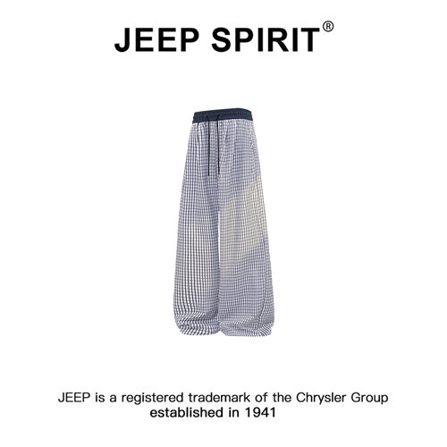 JEEP拼接格纹时尚直筒休闲裤男