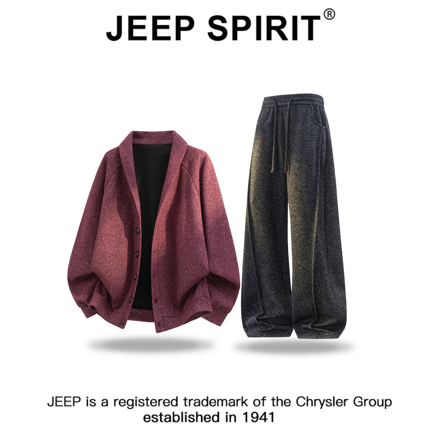 JEEPSPIRIT吉普简约拼接时尚开衫卫衣套装男秋冬宽松休闲裤套装男
