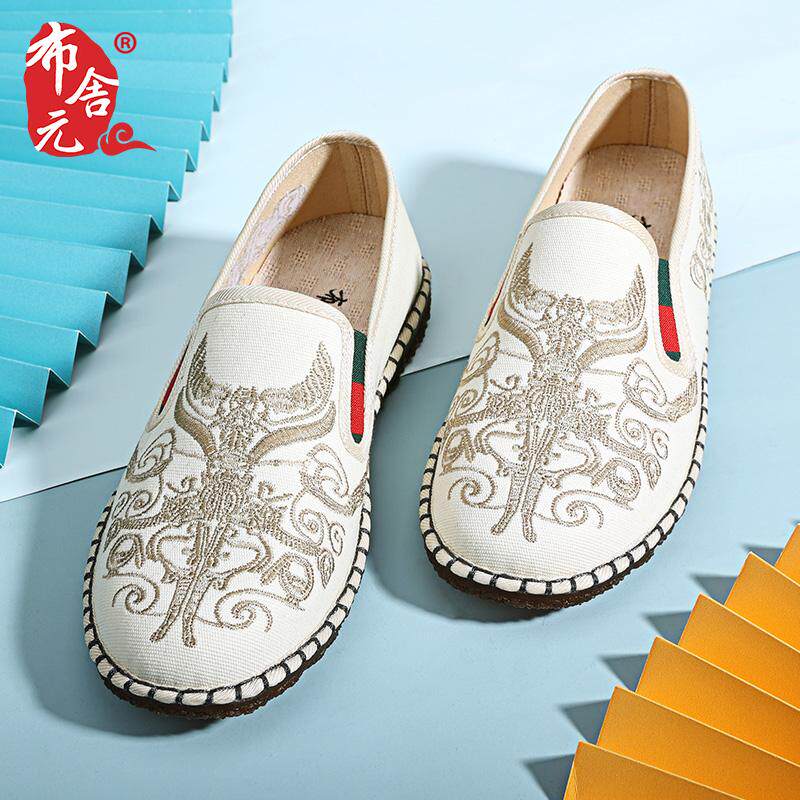 春季新品老北京布鞋男社会透气一脚蹬休闲国风刺绣国潮绣花复古