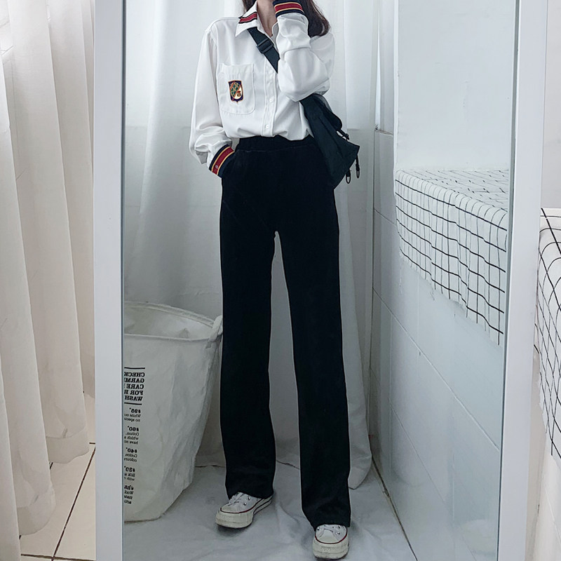 金丝绒阔腿裤女春秋黑色高腰垂感宽松直筒休闲长裤坠感显瘦拖地裤