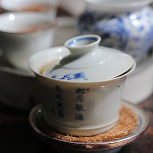 盖碗 四季 超爱 沫 茶人专用器 原创景德镇全手工手绘仿古盖碗