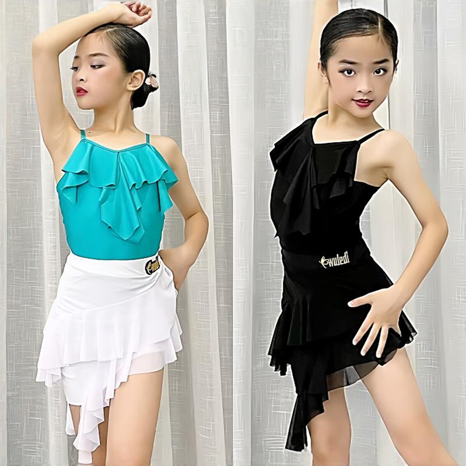 新款儿童拉丁舞训练套装专业练功服网红黑色吊带少儿舞蹈表演服装