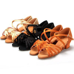 新品儿童拉丁舞鞋女童黑色中跟训练凉鞋少儿练功鞋广场舞蹈鞋软底