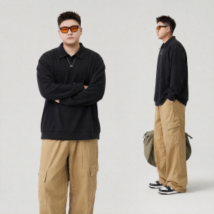 大码Polo卫衣男2026秋冬新款潮胖子休闲宽松百搭长袖T恤痞帅男装