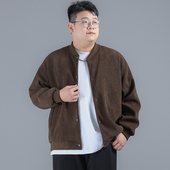 宽松加肥加大棒球服胖子男装 大码 新款 夹克男秋冬季 灯芯绒外套 男士