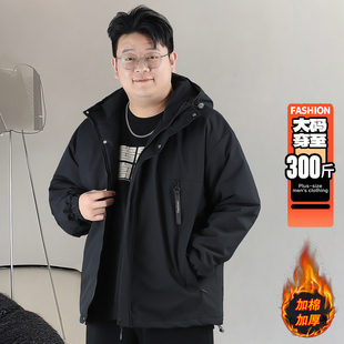 胖子加肥加大连帽休闲户外防风棉衣夹克男 棉服外套秋冬款 大码 男士