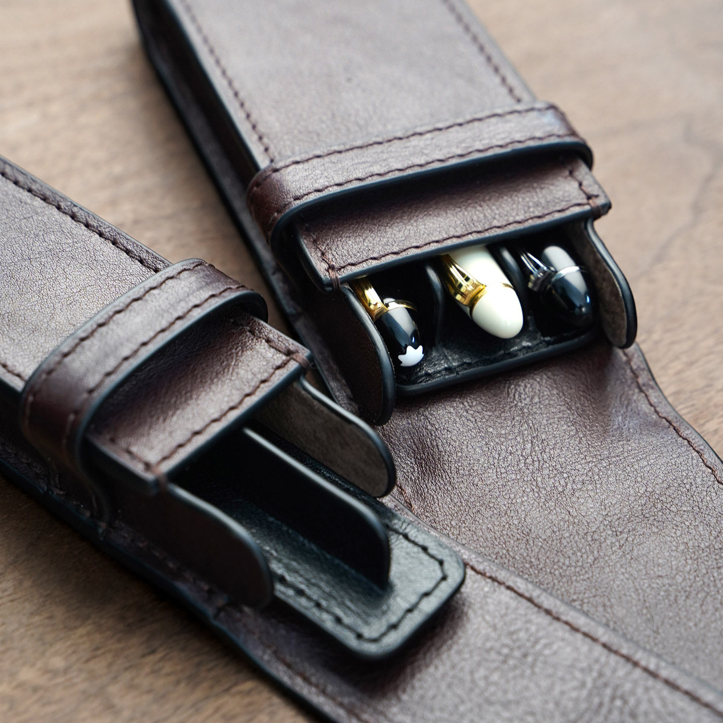 牧石MOOSHI手工定制笔袋抽拉笔包真皮收纳套保护多只牛皮钢笔笔套