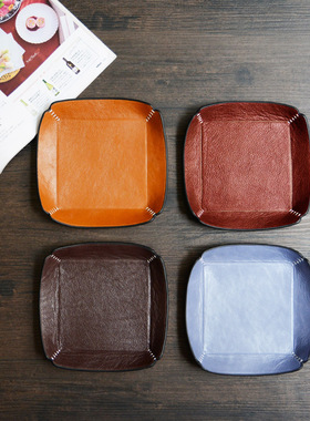 牧石皮艺手工定制日式桌面收纳真皮首饰托盘碟皮质家用收纳皮盘子