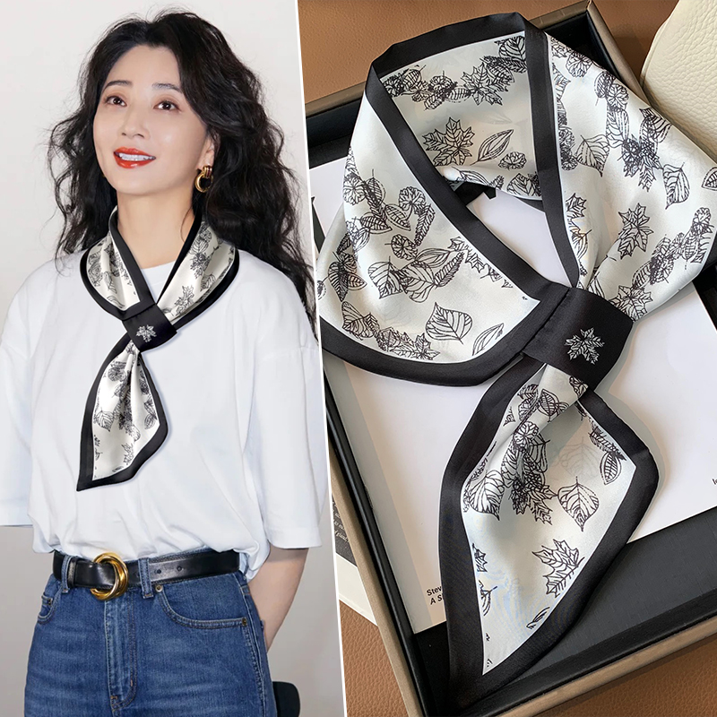 品牌正品长条小丝巾女2024新款百搭配衬衫夏季薄款护颈脖子高级感
