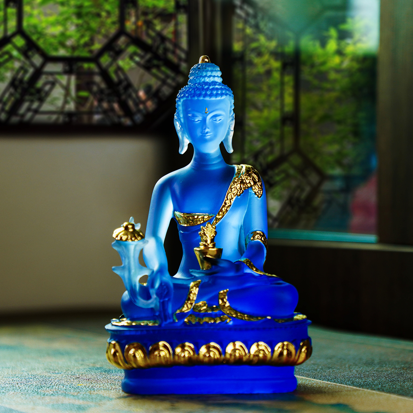 药师琉璃光如来树脂水琉璃药师佛家用佛堂供奉随身小佛像19cm摆件