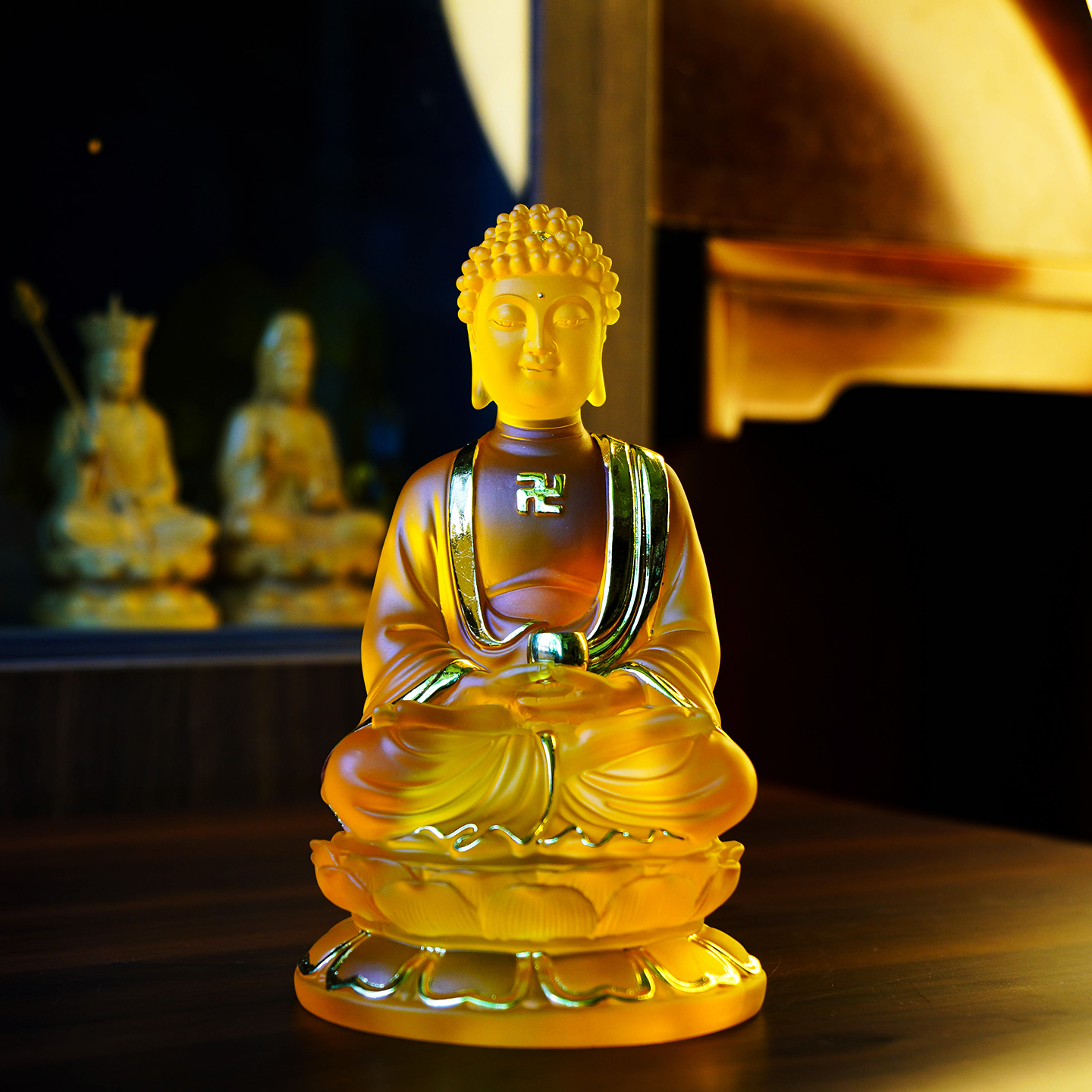 水琉璃贴金工艺释迦佛堂供奉摆件