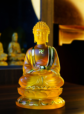 水琉璃贴金工艺释迦佛堂供奉摆件