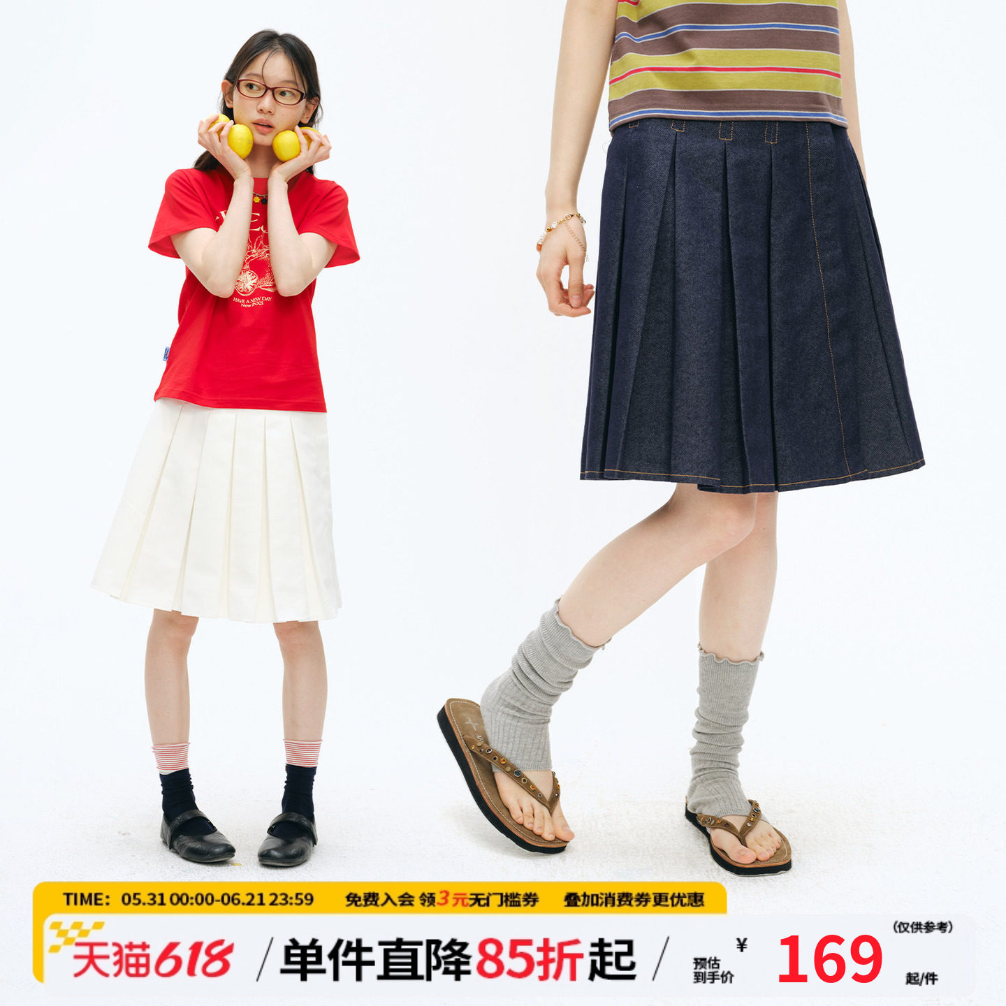 江南先生NewJNXS重磅原牛挺括百褶短裙夏百搭简约A字牛仔半身裙女