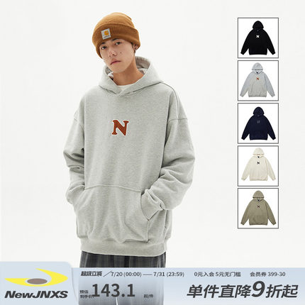 江南先生NewJNXS复古重磅贴布绣连帽卫衣男女春秋潮牌情侣装外套