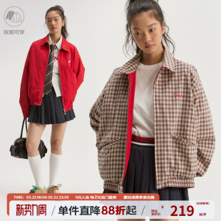 江南先生NewJNXS复古格纹双面穿哈灵顿工装 宽松休闲外套 夹克时尚