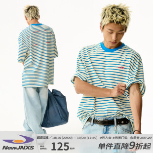tee夏 T恤男女宽松情侣半袖 江南先生NewJNXS 野生无限280g条纹短袖