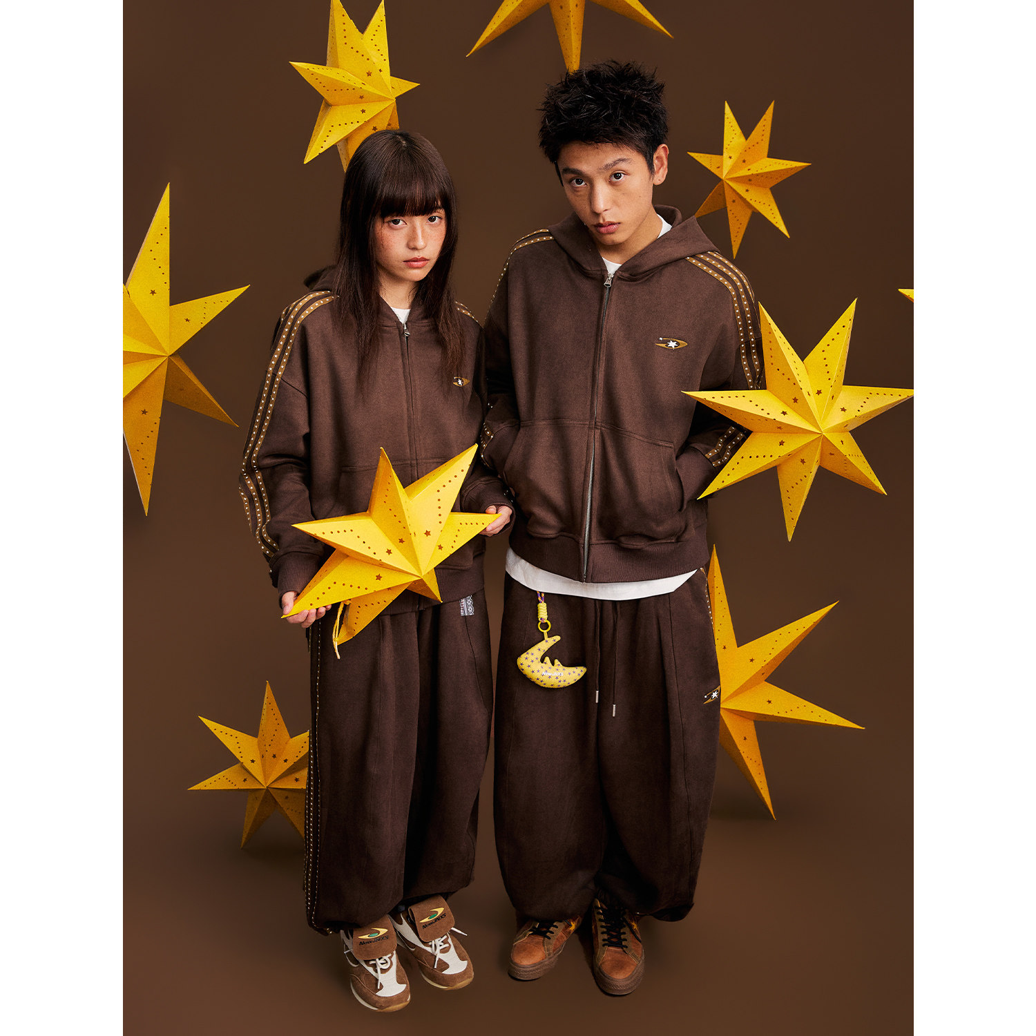 江南先生NewJNXS星链星宇宙仿麂皮星星织带宽松卫衣裤子休闲套装