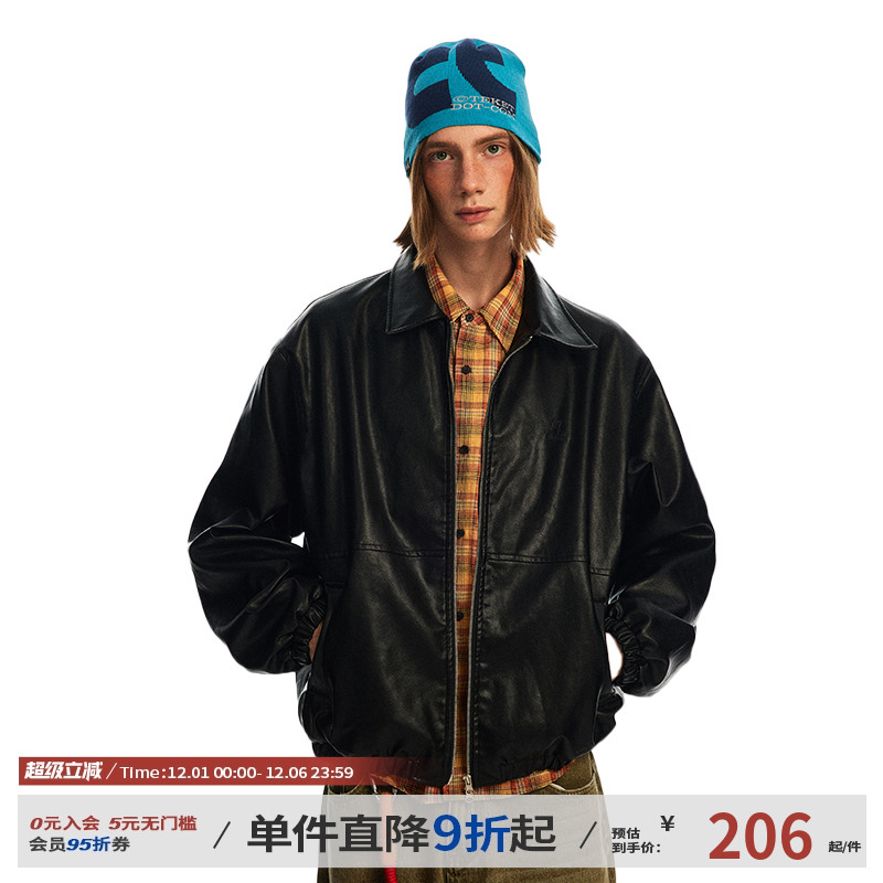 江南先生秋季刺绣翻领皮衣