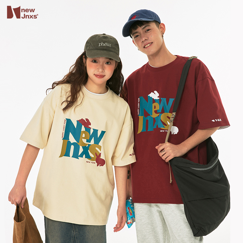 JNXS江南先生日系重磅兔年限定印花短袖t恤男夏季潮牌情侣半袖tee