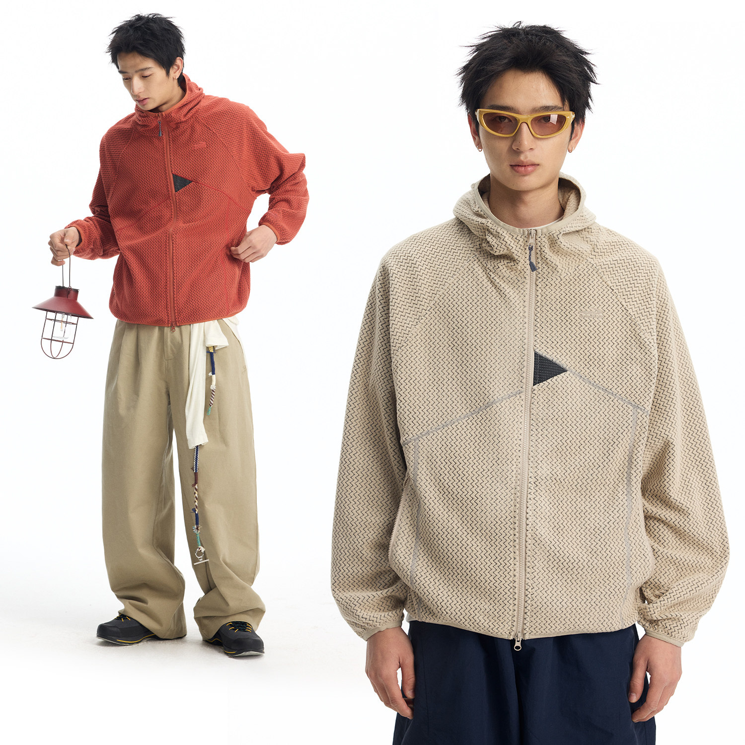 江南先生NewJNXS解构拼接抓绒连帽外套秋刺绣宽松插肩上衣男女款图片