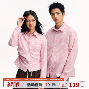 休闲衬衣 秋百搭情侣款 江南先生NewJNXS双色格纹logo刺绣长袖 衬衫