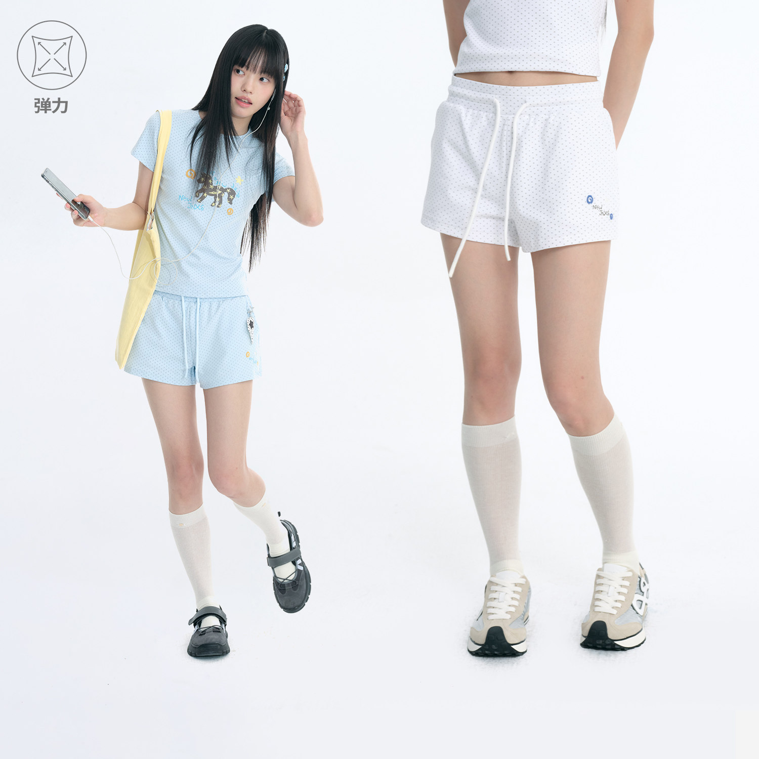 江南先生NewJNXS'星漩涡'天丝绒刺绣休闲裤夏闪粉字母印花超短裤图片