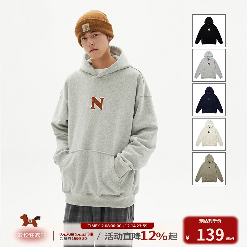 贴布绣春秋情侣连帽卫衣