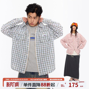 江南先生NewJNXS美式 春秋情侣宽松外套 复古刺绣毛毡格纹两穿衬衫