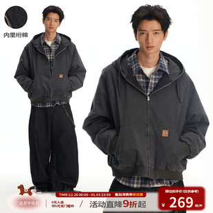 江南先生NewJNXS水洗褪色连帽宽松工装 棉服冬大容量口袋皮标外套