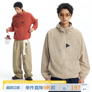 江南先生NewJNXS解构拼接抓绒连帽外套春刺绣宽松插肩上衣男女款