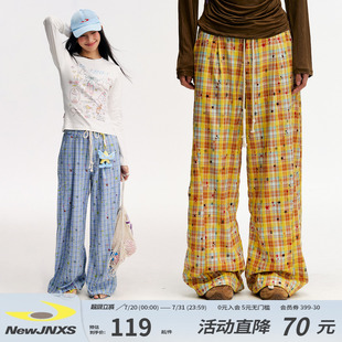 江南先生NewJNXS星星格子印花薄款 夏寬松百搭直筒長(zhǎng)褲 辣妹休閑褲
