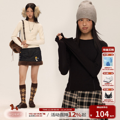 江南先生NewJNXS亲肤德绒圆领长袖T恤秋冬简约弹性修身打底衫女