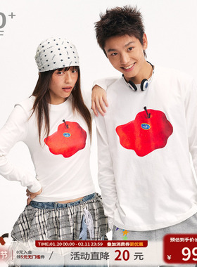 江南先生NewJNXS防晒抗菌速干溶解苹果印花长袖圆领T恤情侣长短款