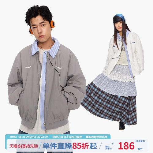 江南先生刺绣假两件棒球服外套