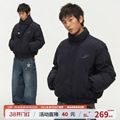 江南先生NewJNXS保暖防风可拆卸围巾撞色棉服外套 余景天同款