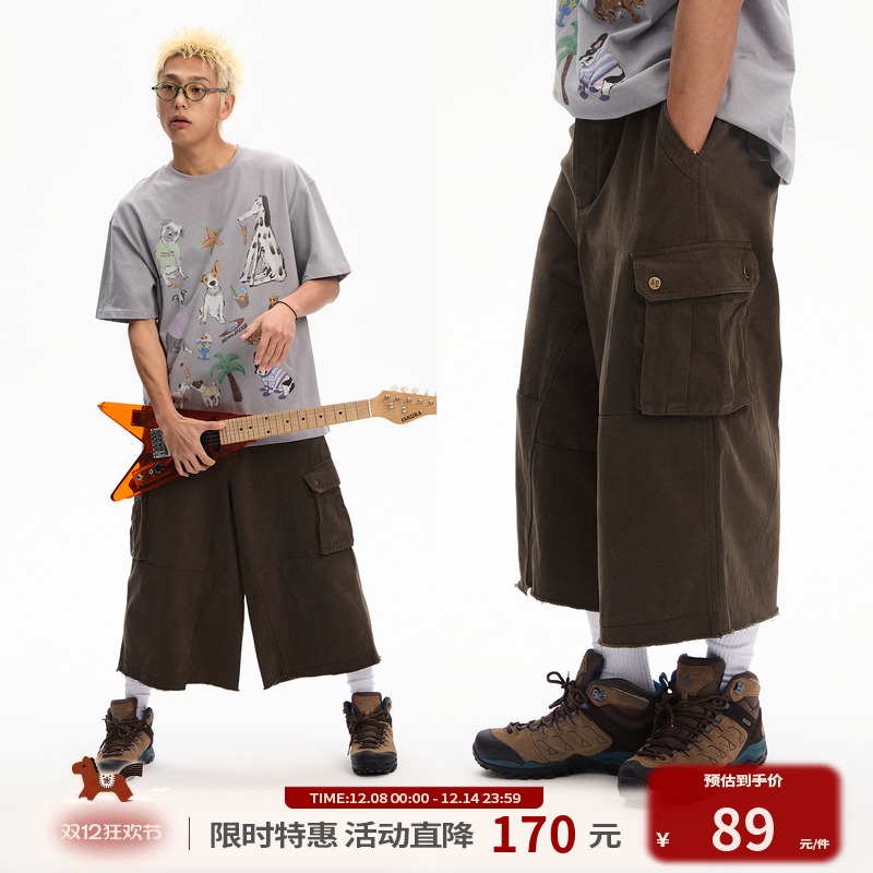 美式阔腿直筒宽松潮牌工装裤男夏