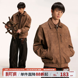 江南先生NewJNXS复古耐磨五角星铆钉皮衣春男女正肩分割夹克外套