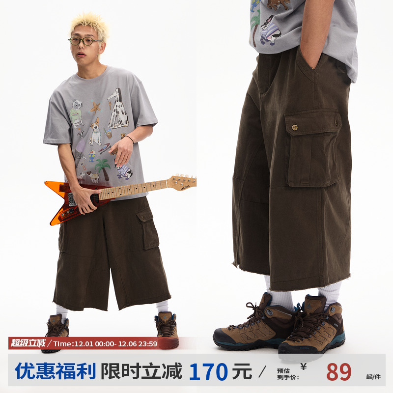 美式阔腿直筒宽松潮牌工装裤男夏