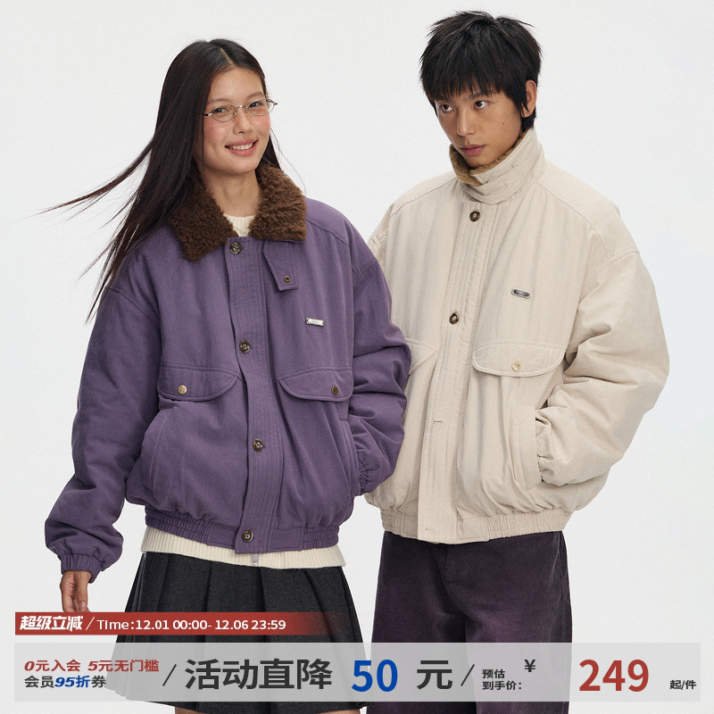 江南先生NewJNXS复古毛领bomber夹克休闲工装棉服做旧洗水外套冬