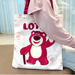 草莓熊帆布袋单肩包手提包学生拉链资料袋装书大容量美术袋补习袋