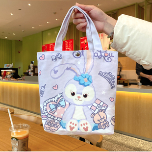 小号帆布袋便携手提包水杯保温杯学生手拎包卡通上班通勤紫可爱萌