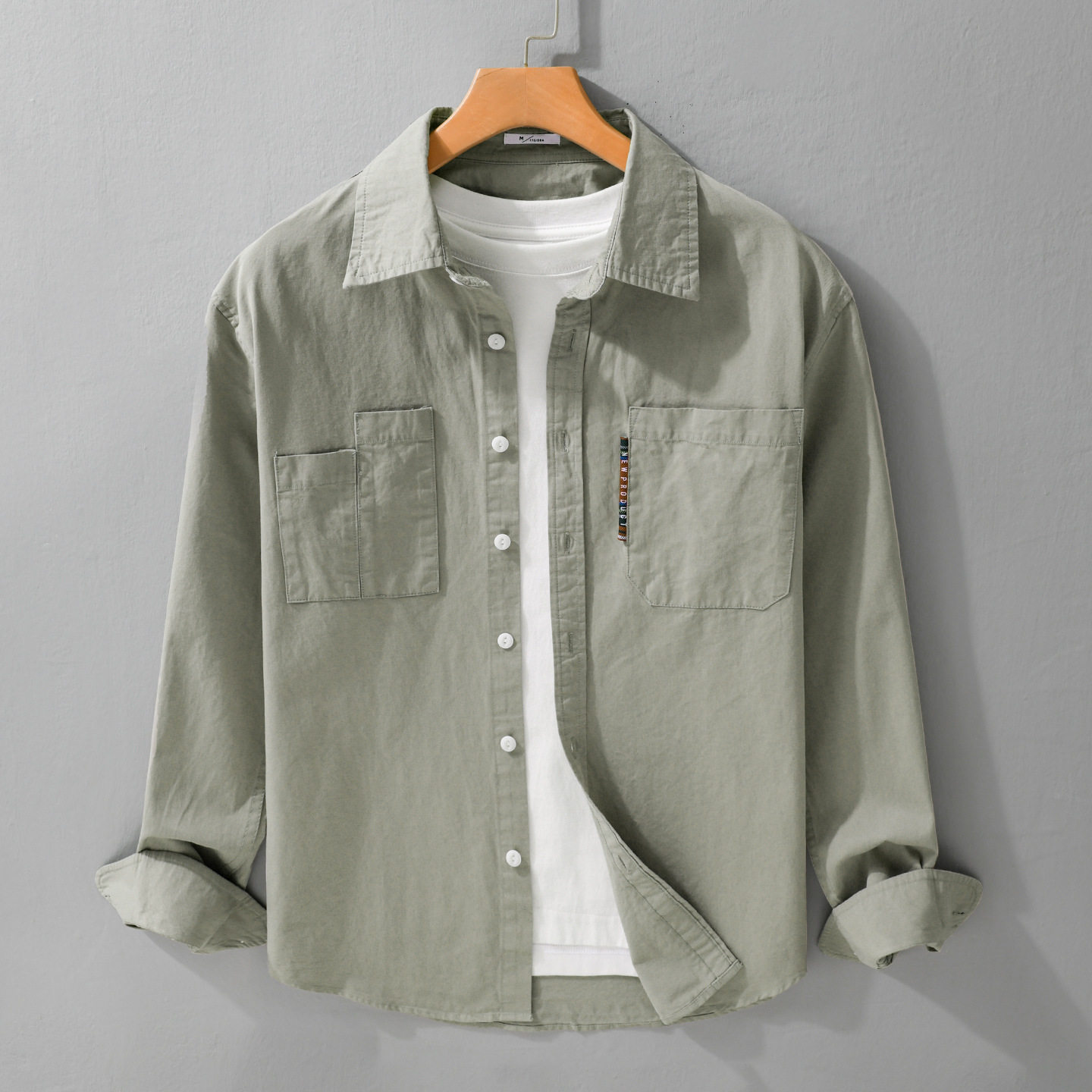 简约工装长袖男士衬衫宽松青年潮流美式多口袋男上衣纯棉翻领衬衣